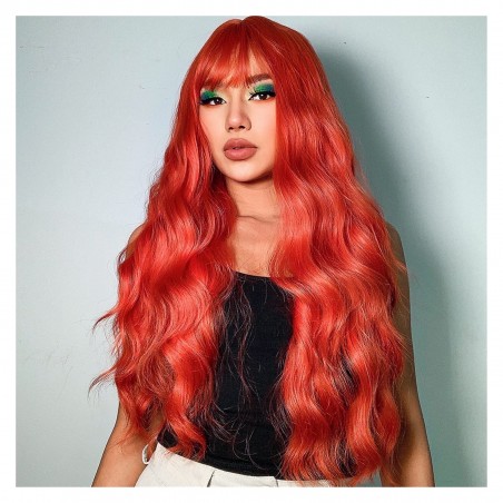 peluca melena larga con ondas color rojo